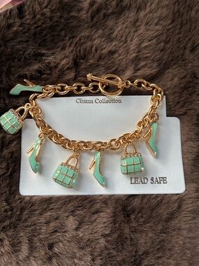 Gold Chain Bracelet with Mint Green Charms